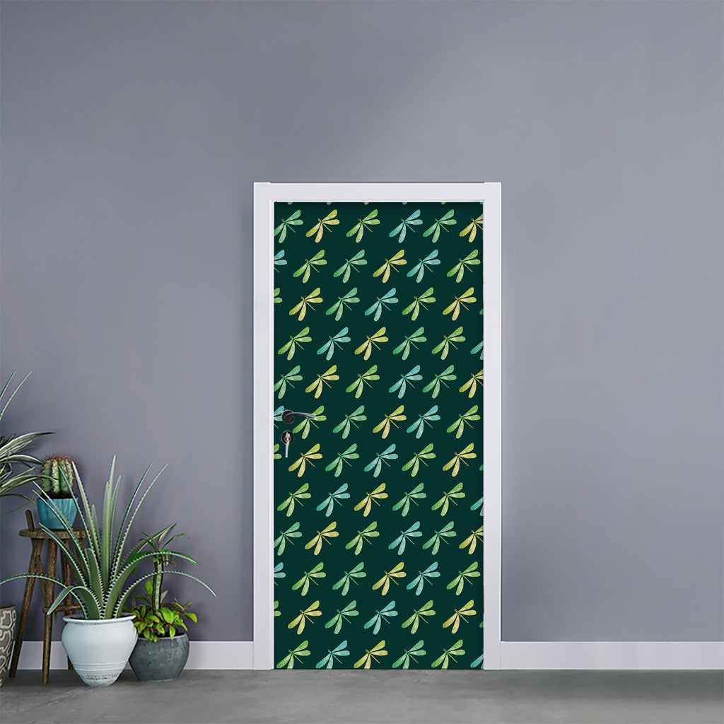 Green Dragonfly Pattern Print Door Sticker