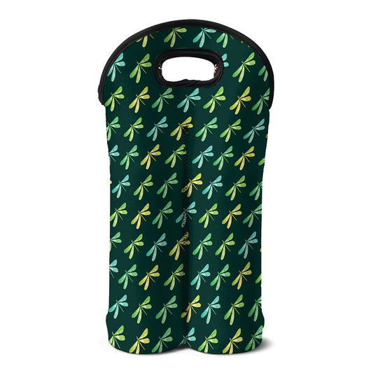 Green Dragonfly Pattern Print Double Neoprene Wine Tote