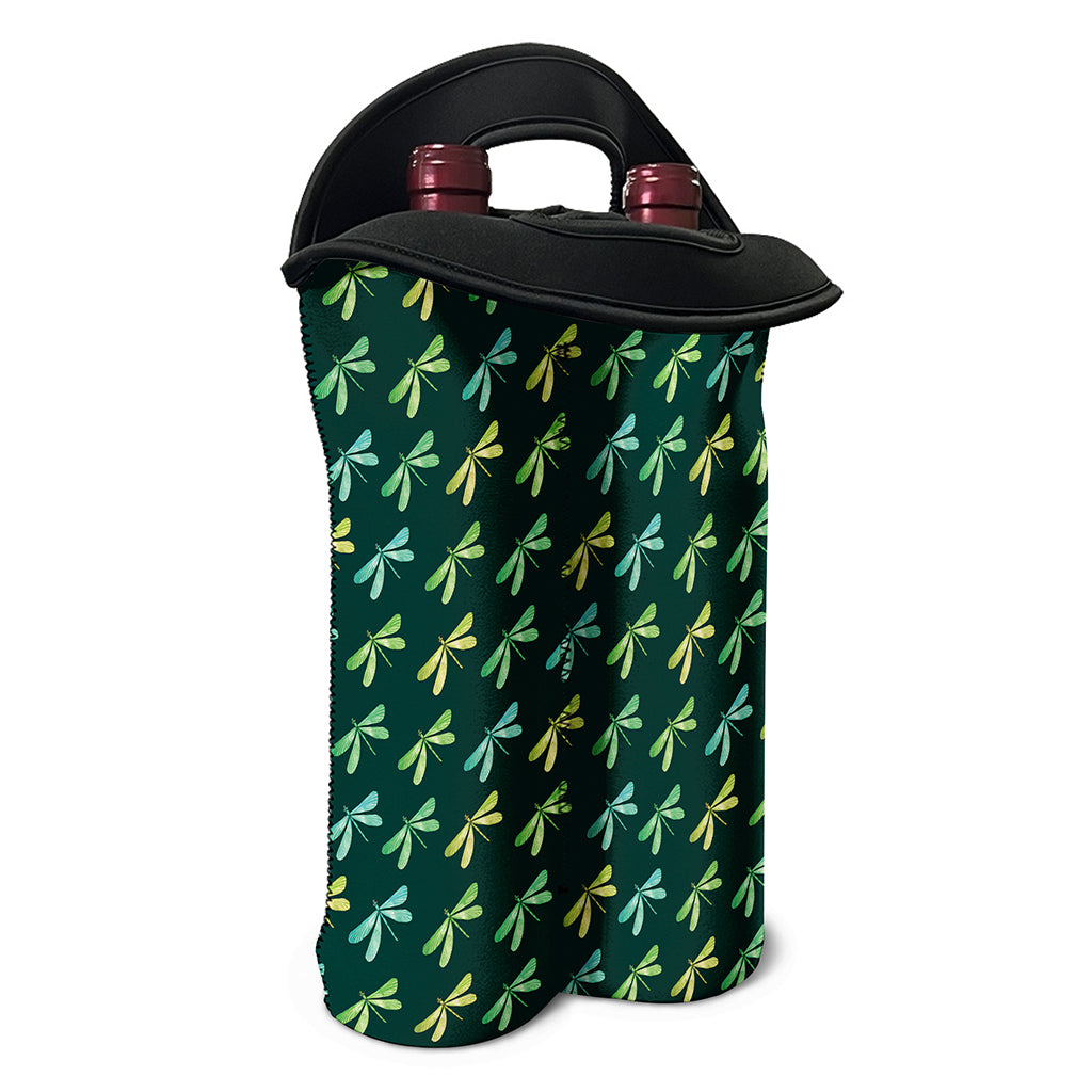 Green Dragonfly Pattern Print Double Neoprene Wine Tote