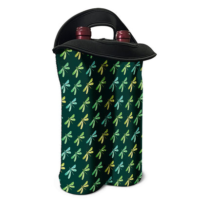 Green Dragonfly Pattern Print Double Neoprene Wine Tote