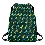 Green Dragonfly Pattern Print Drawstring Backpack