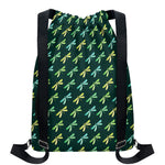 Green Dragonfly Pattern Print Drawstring Backpack