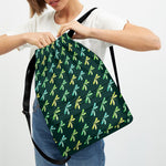 Green Dragonfly Pattern Print Drawstring Backpack
