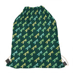 Green Dragonfly Pattern Print Drawstring Bag