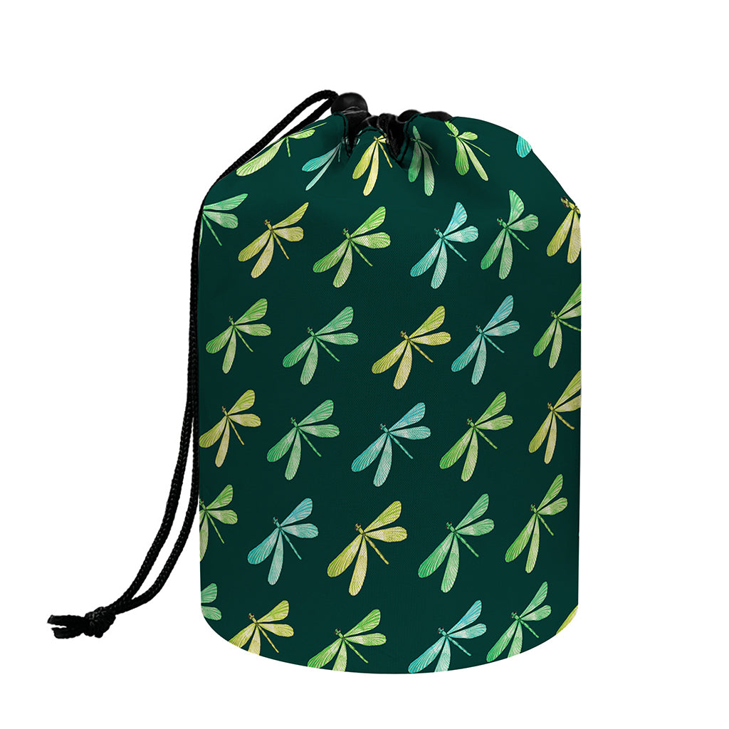 Green Dragonfly Pattern Print Drawstring Makeup Bag