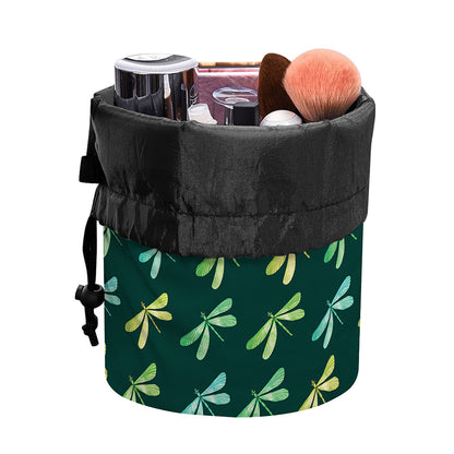 Green Dragonfly Pattern Print Drawstring Makeup Bag