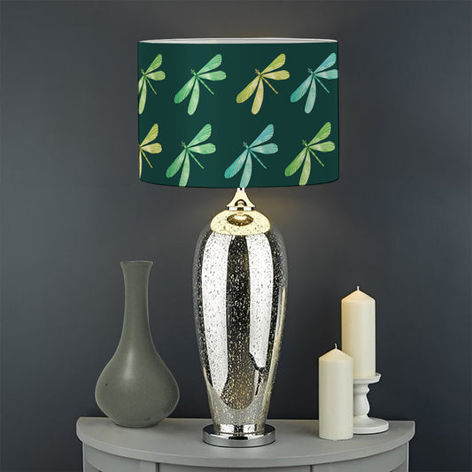 Green Dragonfly Pattern Print Drum Lamp Shade