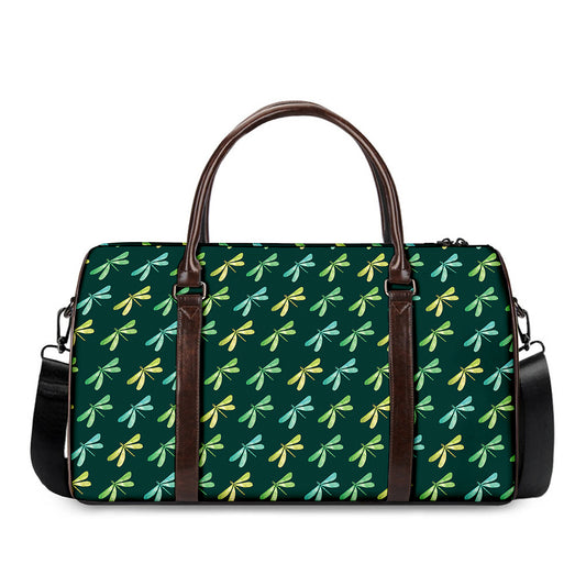Green Dragonfly Pattern Print Duffle Bag