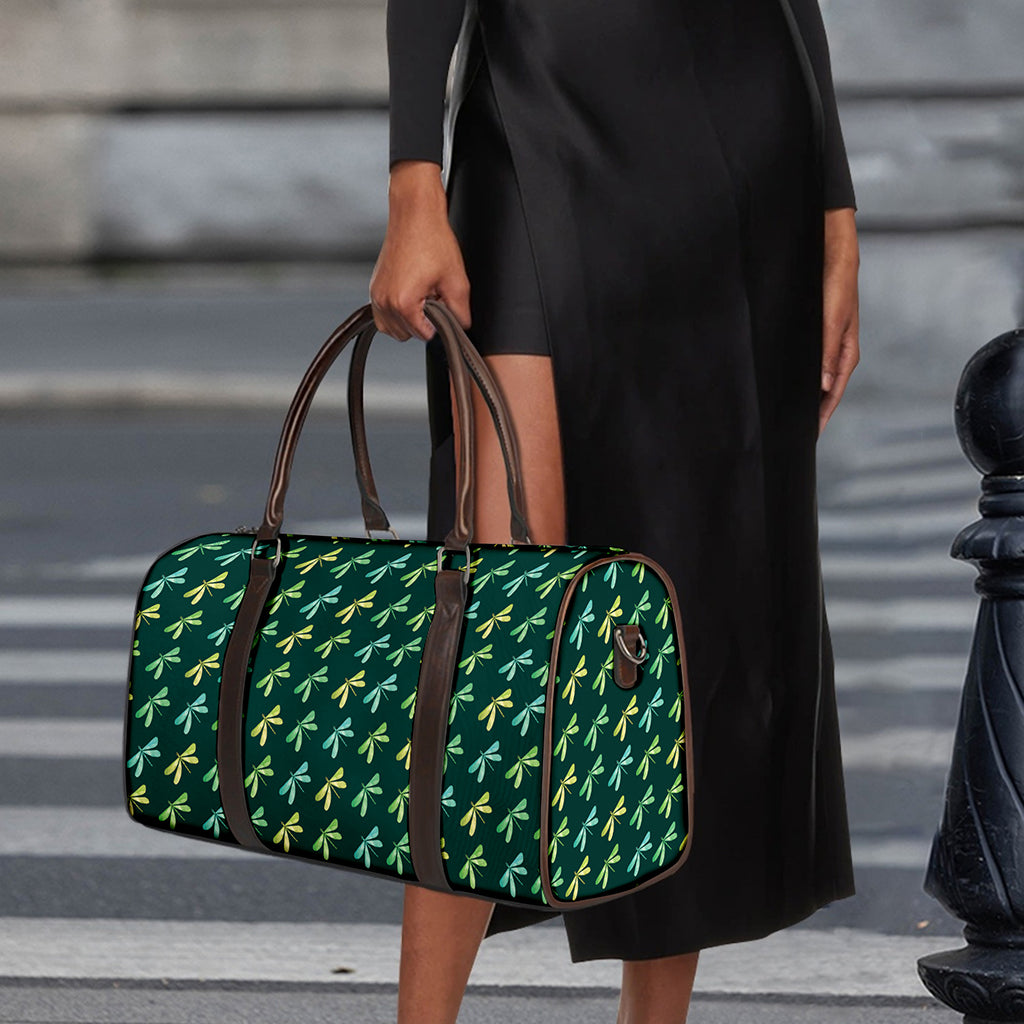Green Dragonfly Pattern Print Duffle Bag