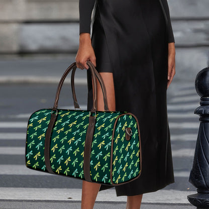Green Dragonfly Pattern Print Duffle Bag