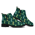 Green Dragonfly Pattern Print Flat Ankle Boots