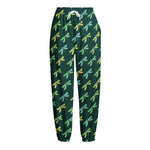 Green Dragonfly Pattern Print Fleece Lined Knit Pants