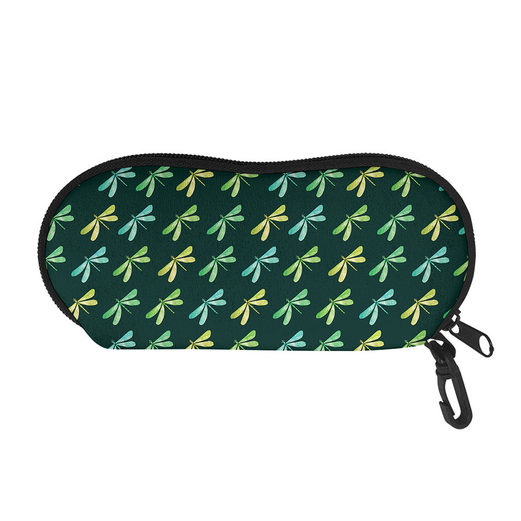 Green Dragonfly Pattern Print Glasses Case