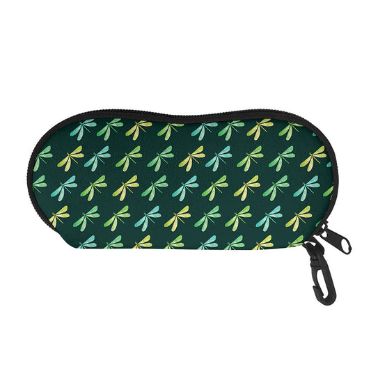Green Dragonfly Pattern Print Glasses Case