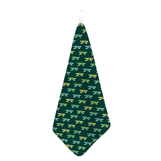 Green Dragonfly Pattern Print Hand Towel