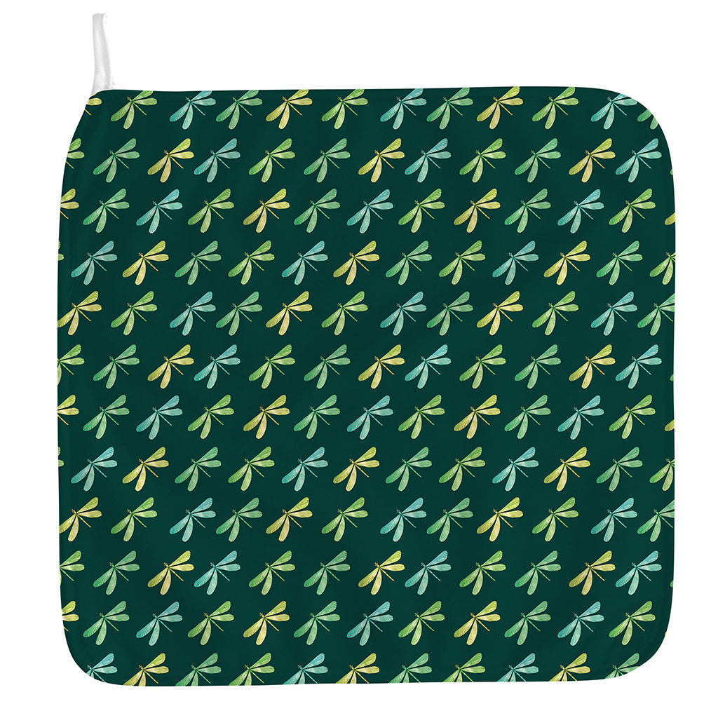 Green Dragonfly Pattern Print Hand Towel