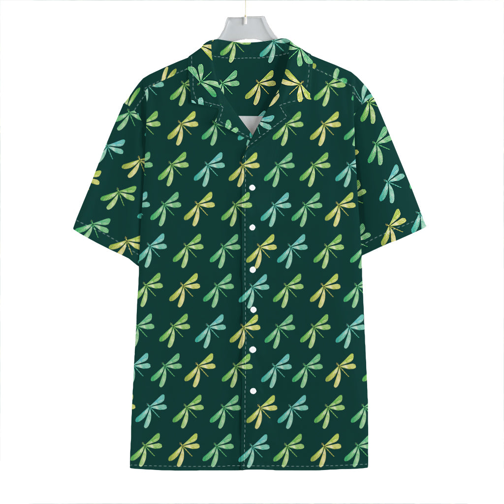 Green Dragonfly Pattern Print Hawaiian Shirt