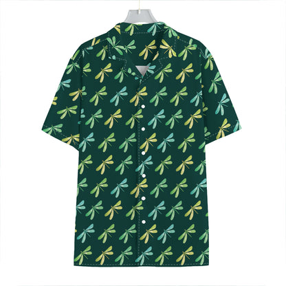 Green Dragonfly Pattern Print Hawaiian Shirt