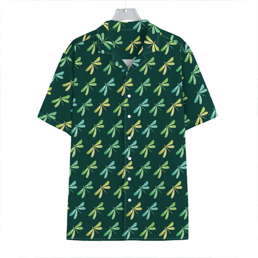 Green Dragonfly Pattern Print Hawaiian Shirt