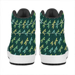 Green Dragonfly Pattern Print High Top Leather Sneakers