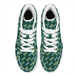 Green Dragonfly Pattern Print High Top Leather Sneakers