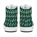 Green Dragonfly Pattern Print High Top Leather Sneakers