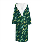 Green Dragonfly Pattern Print Hooded Bathrobe