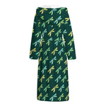 Green Dragonfly Pattern Print Hooded Bathrobe