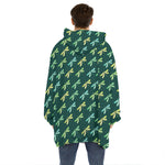 Green Dragonfly Pattern Print Hoodie Blanket