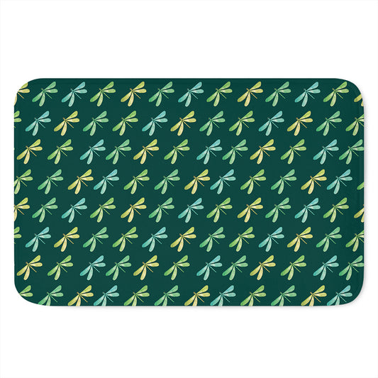 Green Dragonfly Pattern Print Indoor Door Mat