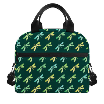 Green Dragonfly Pattern Print Insulated Lunch Bag