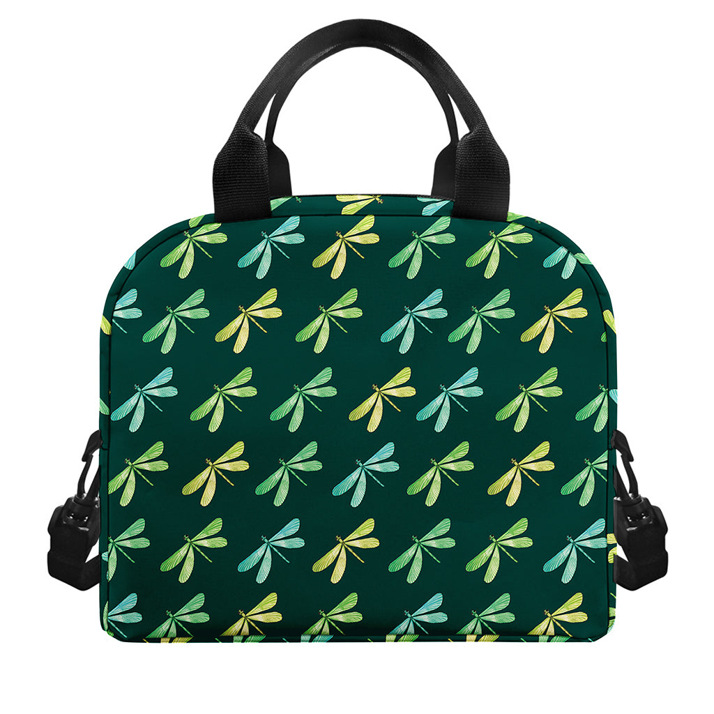 Green Dragonfly Pattern Print Insulated Lunch Bag