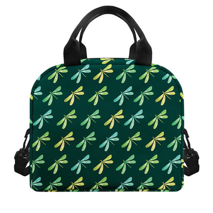 Green Dragonfly Pattern Print Insulated Lunch Bag