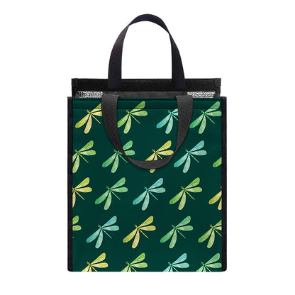 Green Dragonfly Pattern Print Insulated Lunch Tote