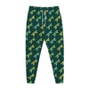 Green Dragonfly Pattern Print Jogger Pants