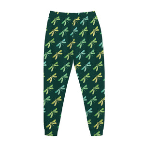 Green Dragonfly Pattern Print Jogger Pants
