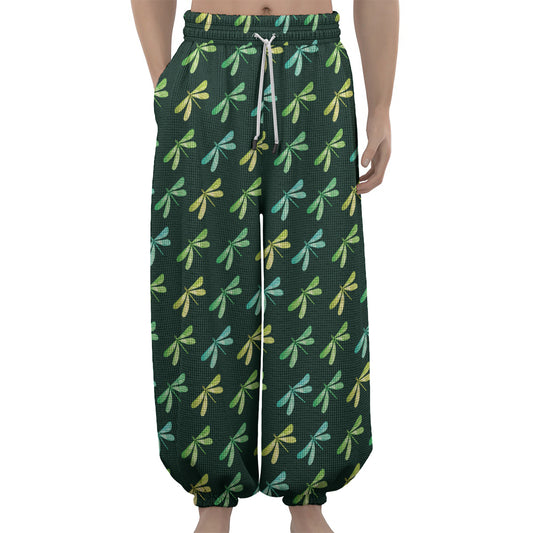 Green Dragonfly Pattern Print Lantern Pants