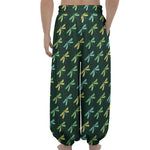 Green Dragonfly Pattern Print Lantern Pants