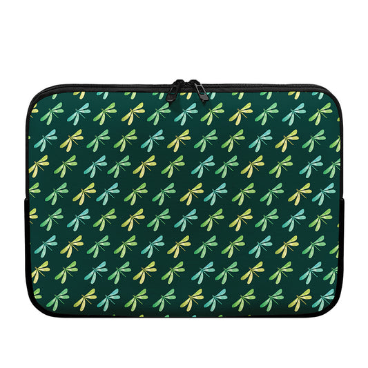 Green Dragonfly Pattern Print Laptop Sleeve