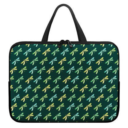 Green Dragonfly Pattern Print Laptop Sleeve With Handle