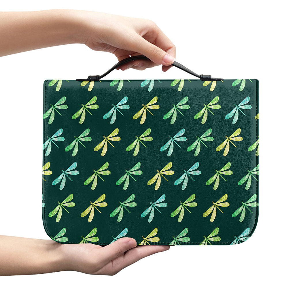 Green Dragonfly Pattern Print Leather Bible Cover