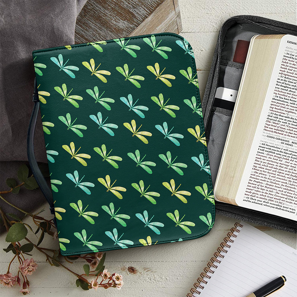 Green Dragonfly Pattern Print Leather Bible Cover