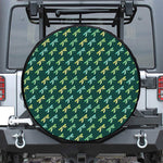 Green Dragonfly Pattern Print Leather Spare Tire Cover