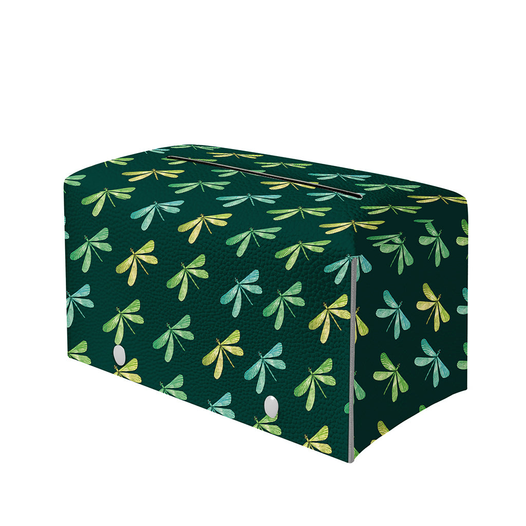 Green Dragonfly Pattern Print Leather Tissue Box Cover