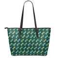 Green Dragonfly Pattern Print Leather Tote Bag With Zipper