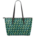 Green Dragonfly Pattern Print Leather Tote Bag