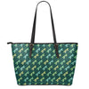 Green Dragonfly Pattern Print Leather Tote Bag