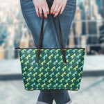 Green Dragonfly Pattern Print Leather Tote Bag