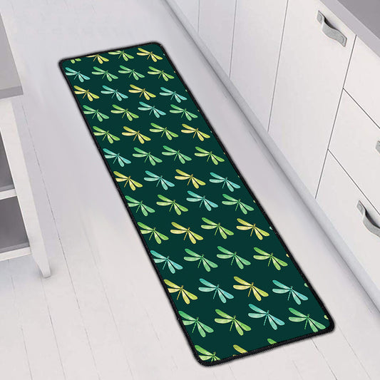 Green Dragonfly Pattern Print Long Kitchen Mat