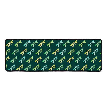 Green Dragonfly Pattern Print Long Kitchen Mat